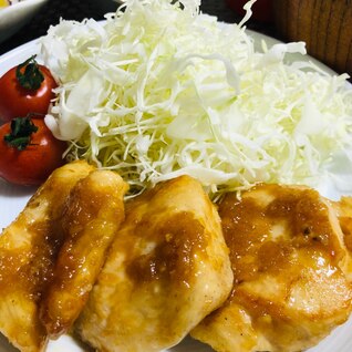 ジューシーヘルシー鶏むね肉の生姜焼き♪